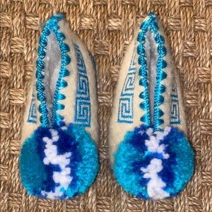 Minas Traditional Greek Wool and Leather Slippers sz 6.5 Child